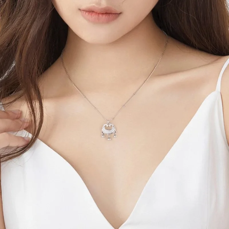 

PANJBJ 925 Sterling Silver Lucky Lock Necklace for Women Girl Concise Fashion Individuality Jewelry Birthday Gift Dropshipping