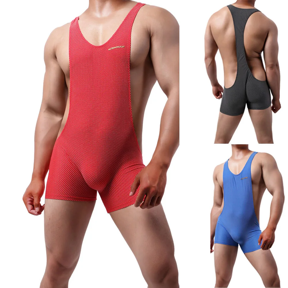

Hot Mens Undershirts Mesh Backless Bodysuit Wrestling Singlet Leotard Male See Through One-Piece Jumpsuit Sexy Underwear
