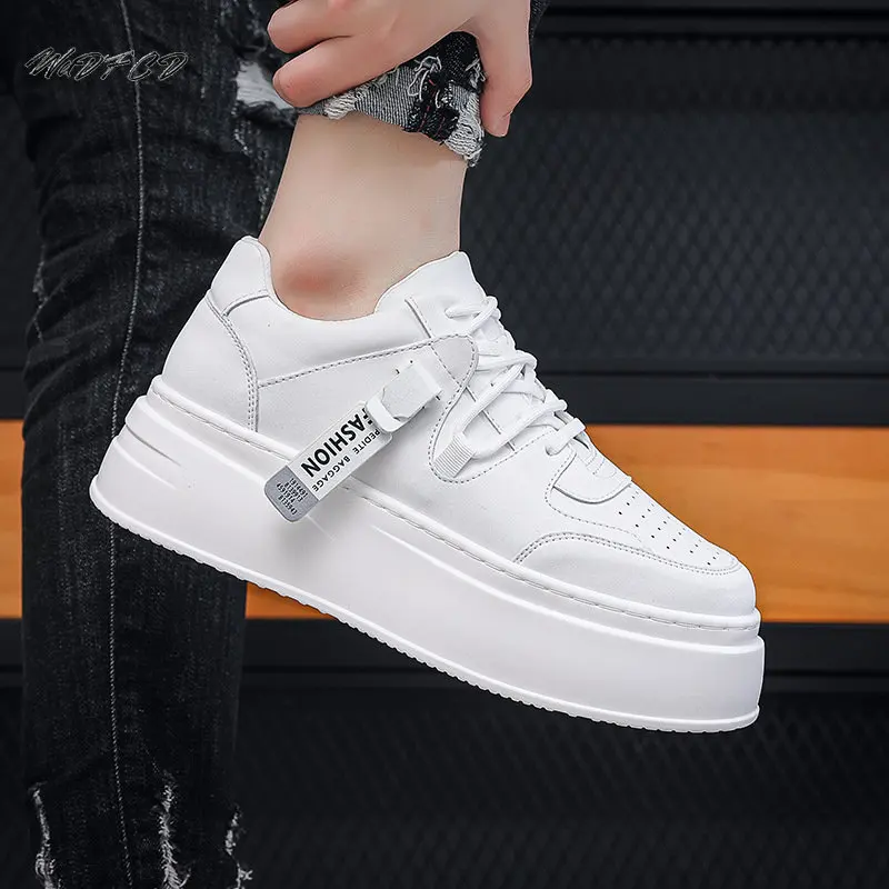 Sneaker Casual Men Designer White Board Shoes Fashion Microfiber Leather Breathable Height Increased Flat Platform Running Shoes 4