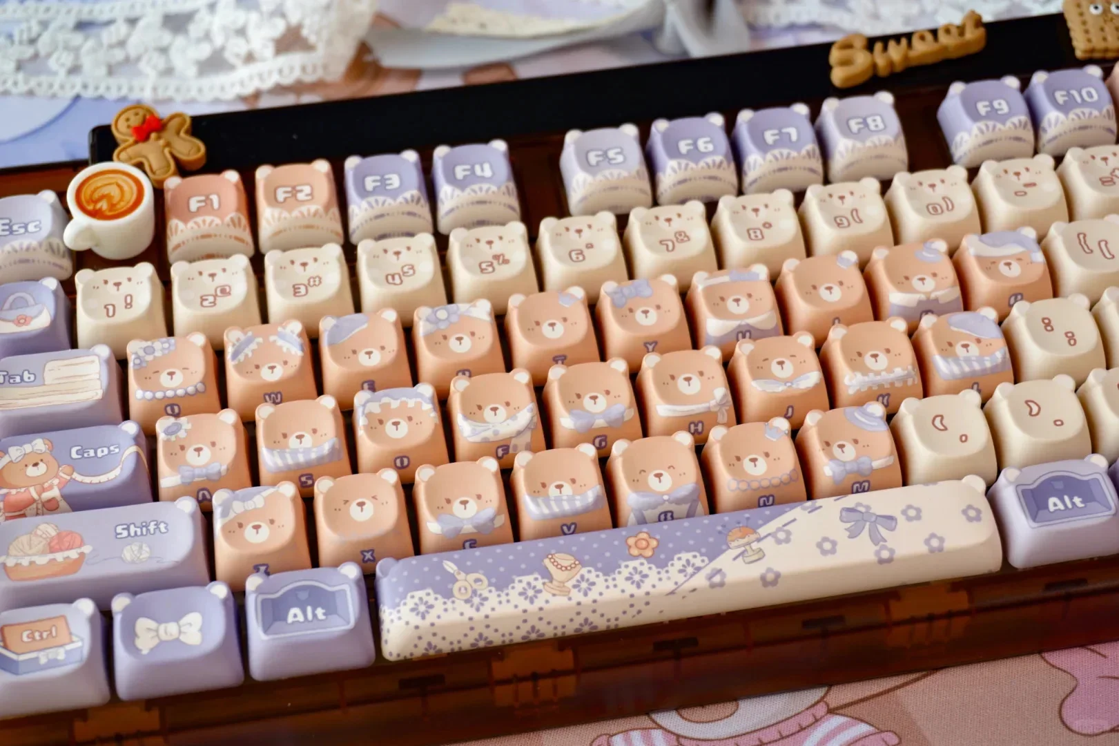 DIY Teclado Mecânico, Urso Keycap, Kawaii bonito,