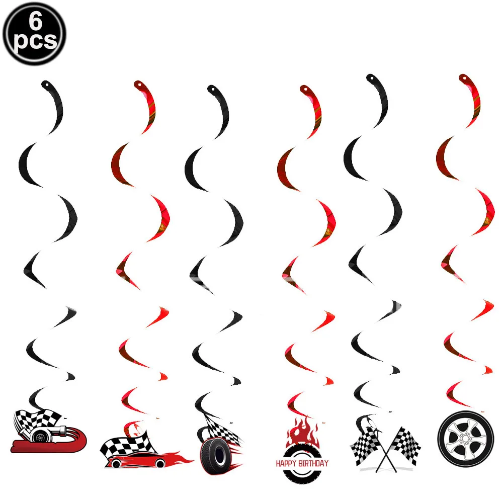 Race Car Party Hanging Decorations Wheel Tire Hanging Swirl Ornaments Racing Happy Birthday Banner Wheel Party Birthday Supplies