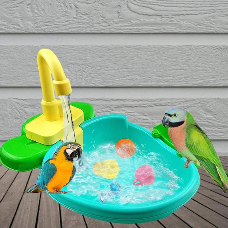 

Birds Automatic Bathtub Parrot Shower Bathtub Swimming Pool with Faucet Parrot Bath Shower Water Dispenser Toys for Parrots