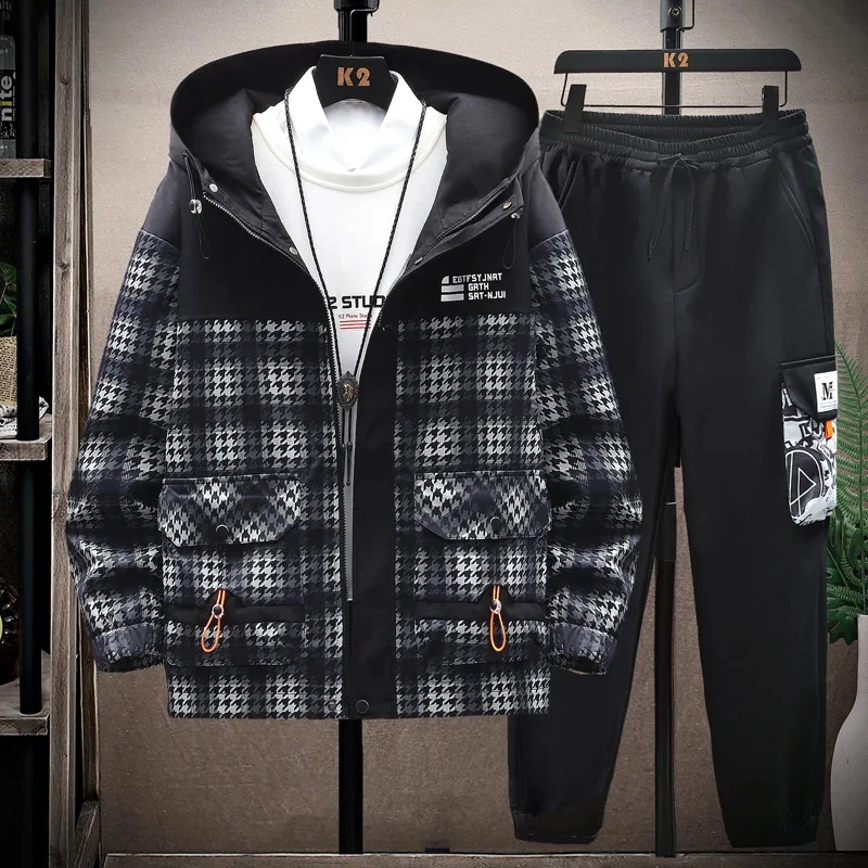 

Spring Autumn Men Tracksuit Casual Sportswear Hooded Jackets Pants 2 Piece Sets Hip Hop Running Sports Suit