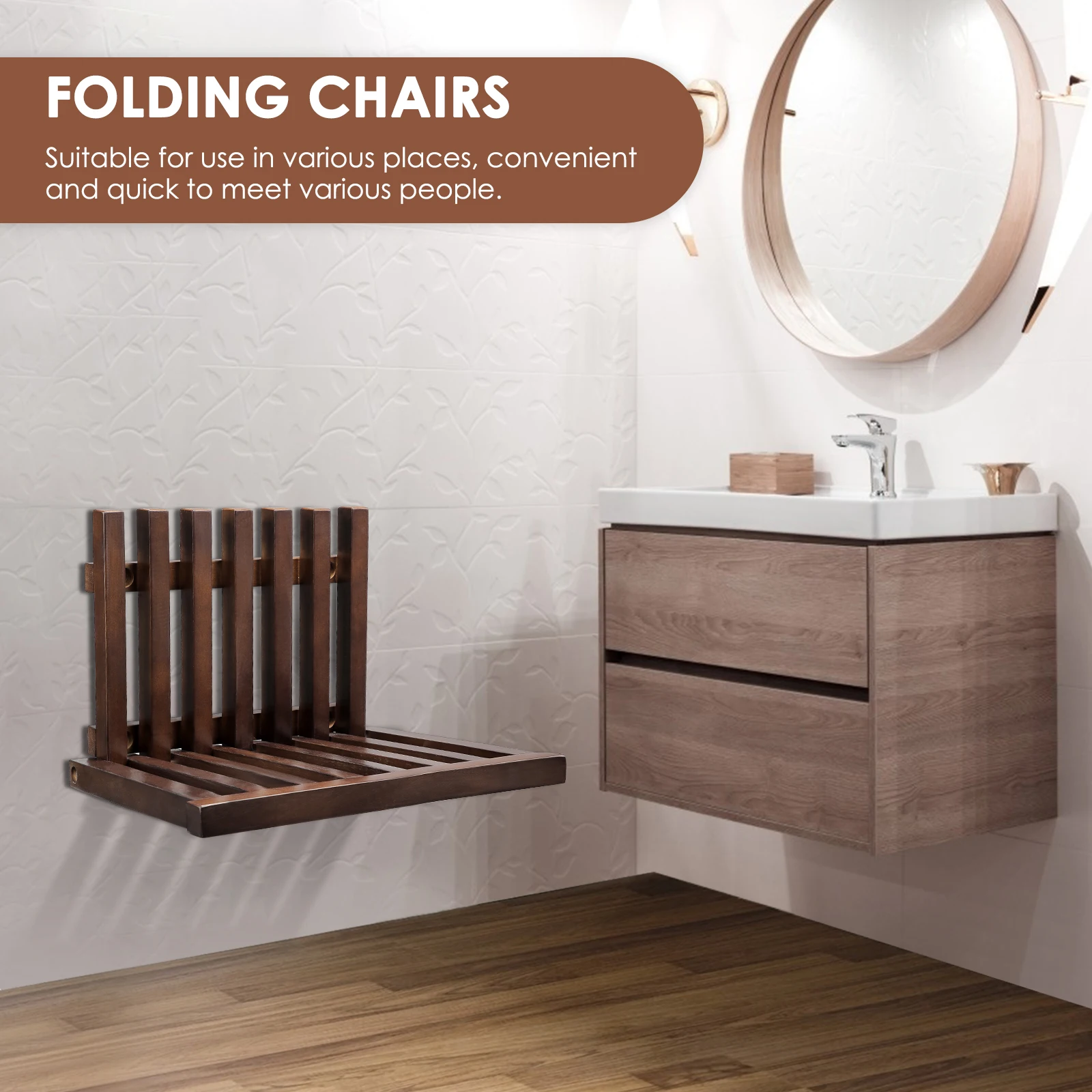 Wall Mounted Folding Shoe Stool, Ultra-Thin Concealed Veranda Chair, Solid Wood, 150 Kg, Load Capacity, Easy Installation