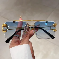 Retro Frameless Fashion Sunglasses with Nickel Double - layer UV Protection (As the picture)