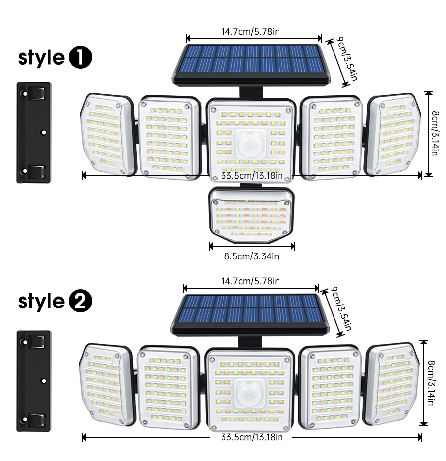 Solar Motion Sensor Flood Lights Outdoor 256/214LEDs 6 or 5 Heads 360° illumination IP65 Solar Security Lights White/Warm White