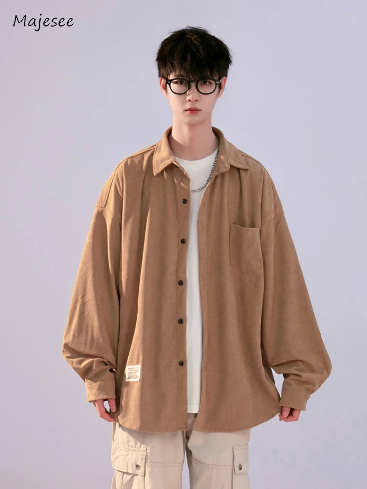 

Shirts Men Fashion Loose Oversize Youthful Vitality Japanese Style Solid Color Patch Pocket Teenagers Spring Autumn Temperament