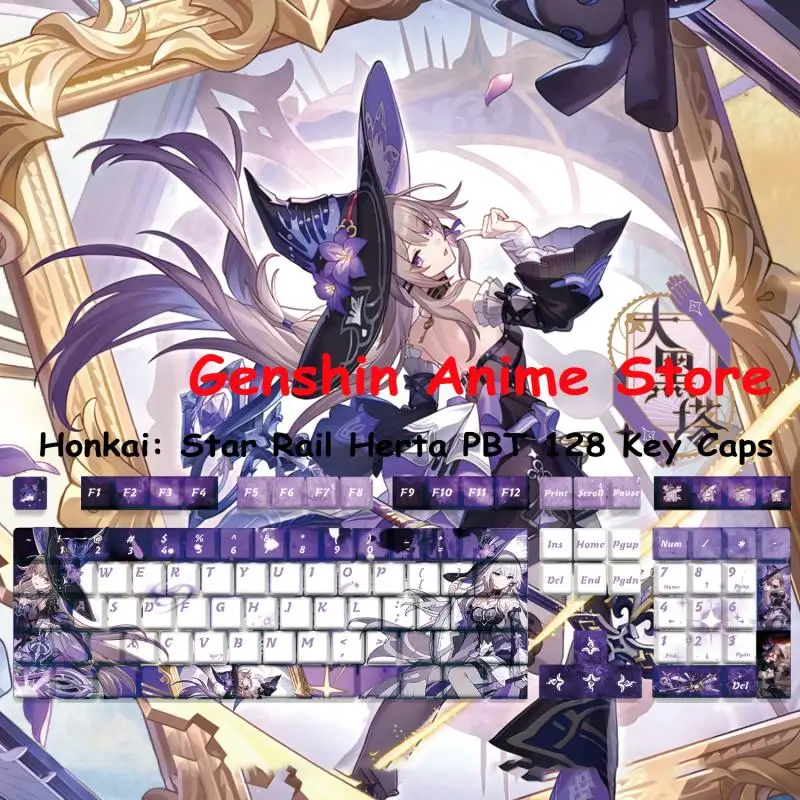Honkai: Star Rail The Herta PBT 128-Tastenkappen, Cosplay-Requisiten, Achseseite, gravierte mechanische Tastenkappen, Gaming-Tischzubehör – Detail 1