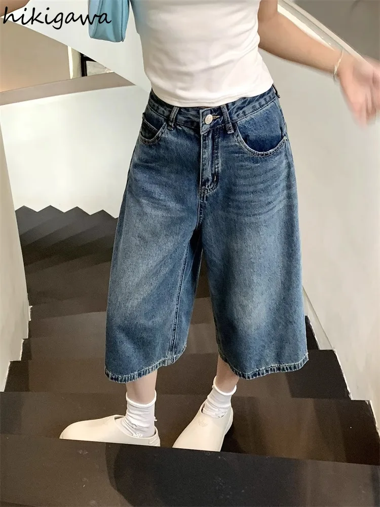パンツ High Street Studs Denim Half Pants eluva Lightning Flame Pattern Denim Half PANTS – ELUVA