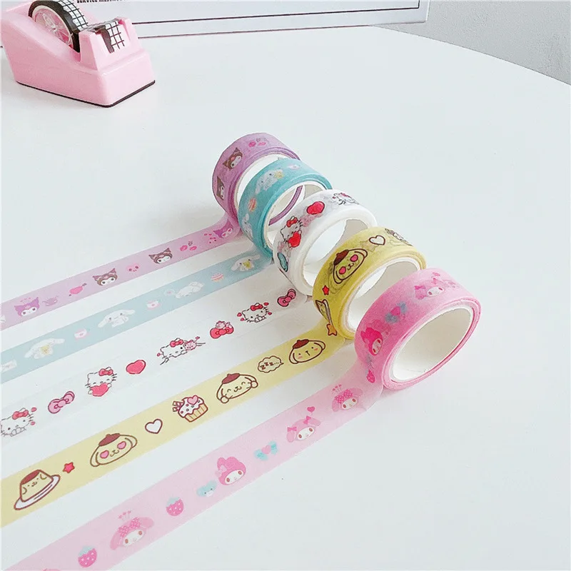 

[5M] Sanrio Hello Kitty Cartoon Kulome Big-Eared Dog Cute Tearable Paper Tape Diy Hand Account Peripheral Stickers