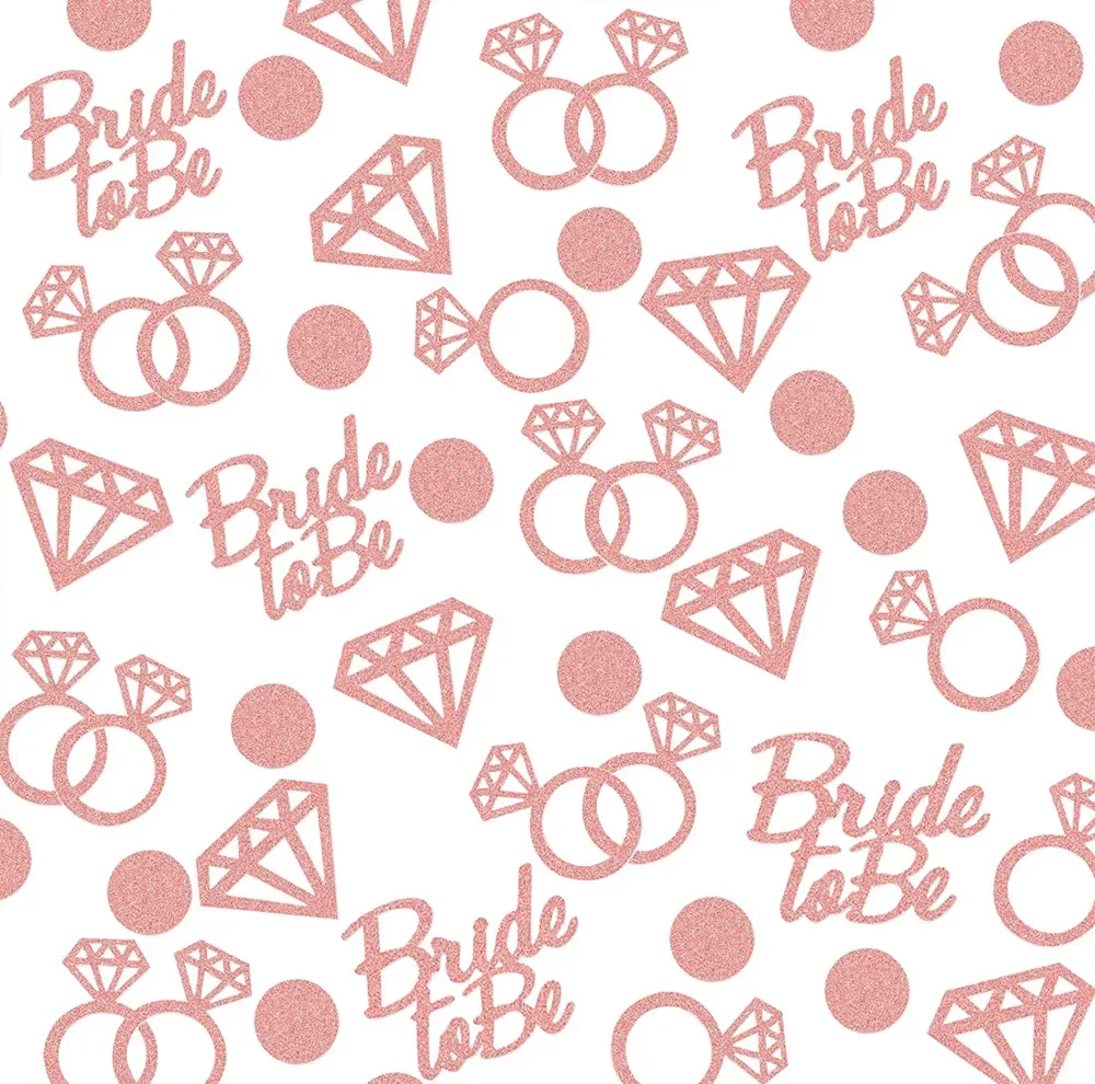100Pcs Rose Gold Bride To Be Diamond Ring Heart Paper Confetti Hen Night Bachelorette Party Wedding Decoration Supplies