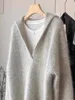 Advanced Gray Alpaca Wool Sweater Women'S Autumn And Winter Big Collar V-Neck Fluffy Loose Casual Top 1