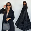 Black Pleated Back Modest Abaya Set with Matching Hijab - Dubai Open Front Kaftan Robe