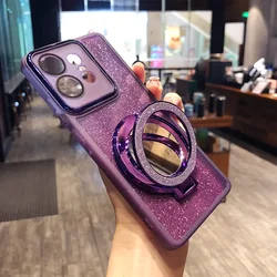 Glitter Magnetic Silicone Soft Case with Mirror Stand and Protector Cover for Moto Edge40 Neo (PURPLE)