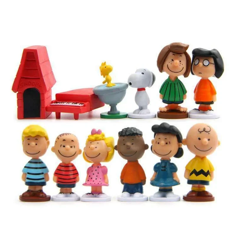 12pcs Set Snoopy PVC Cartoon Doll Cute Animation Charlie Brown Figure Children's Toy Gifts 4-6cm Ornaments Boy Girls Decoration