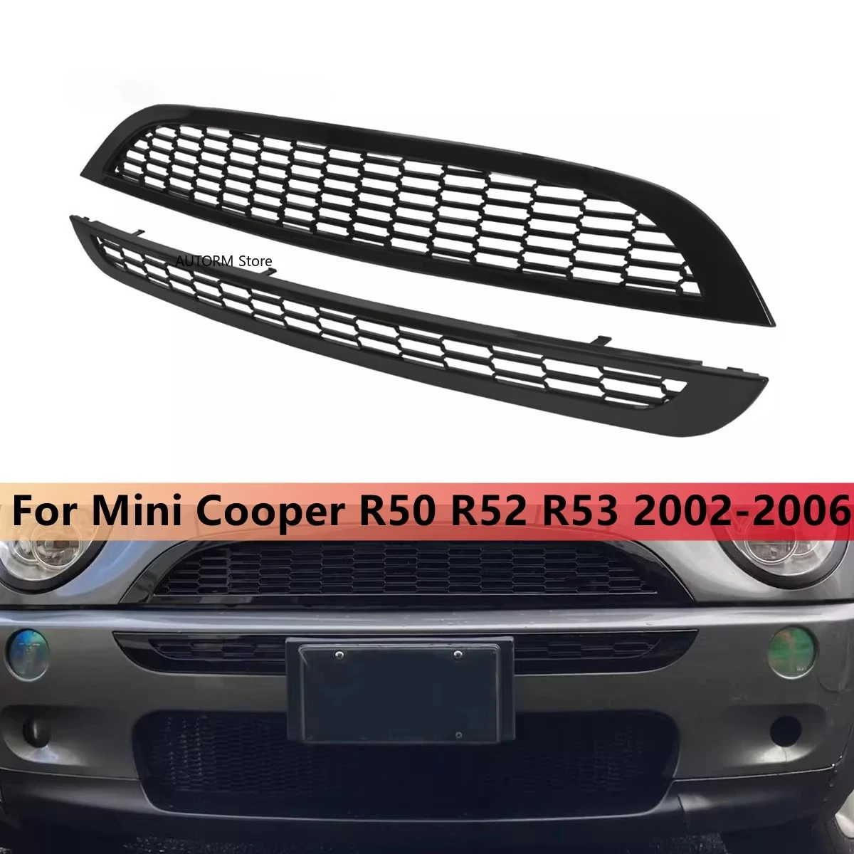 Griglia anteriore superiore inferiore da 2 pezzi compatibile per MINI R50 R52 R53 51137026202 51137133847 51117127931 Copertura protettiva in rete a nido d'ape  34