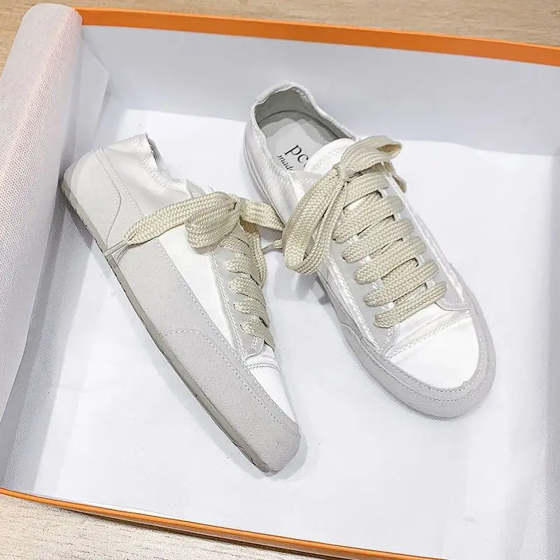 2023 New Women Shoes Thin Section Satin All-match Small White Shoes Flat Shoes Comfortable Breathable Casual Shoes Canvas Shoes