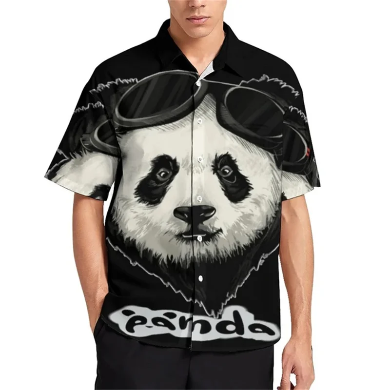 Cute Panda Nerd 3d Printed shirt for Men Fashion Hawaii Casual Beach Harajuku Short sleeve shirt for men lapel Vintage
