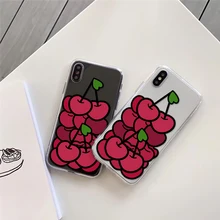 

UV Printed Cherry Pattern Clear Phone Case for iPhone 11 12 13 X Pro Max, Shock Resistant Slim TPU Case