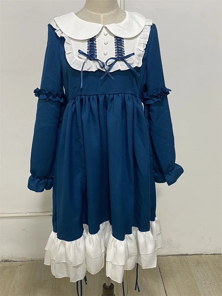 long sleeve loltia dresses Long Sleeves Dress Fairy Vestidos Cute Women Lolita Flouncing Lace Trim  Dress