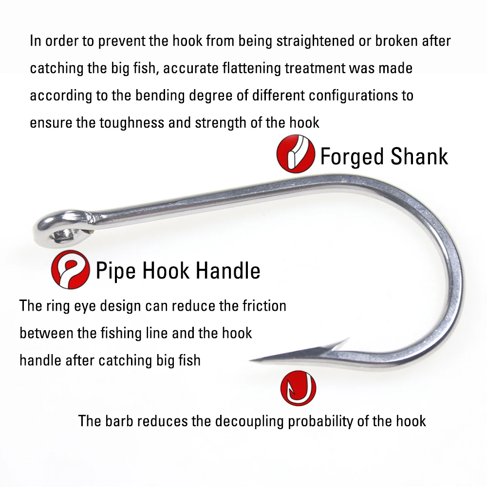 Ellllv 5/0 -13/0 Sea Fishing J Shape Hook Large Size Stainless Steel  Fishhook for Chunking Jigging Tuna Shark Trolling Fishing