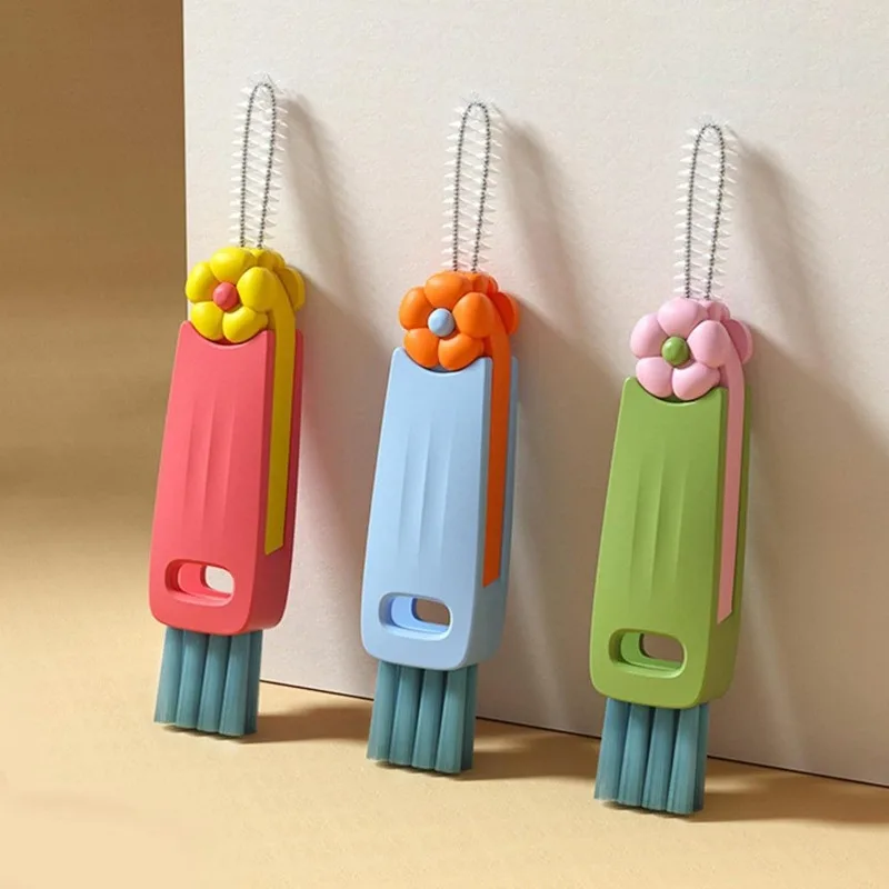 3 in 1 Cute Cup Lid Cleaner Brush Set Mini Cup Bottle Cleaning Brush Kitchen Washing Tool Mini Cleaner for Travel and Home