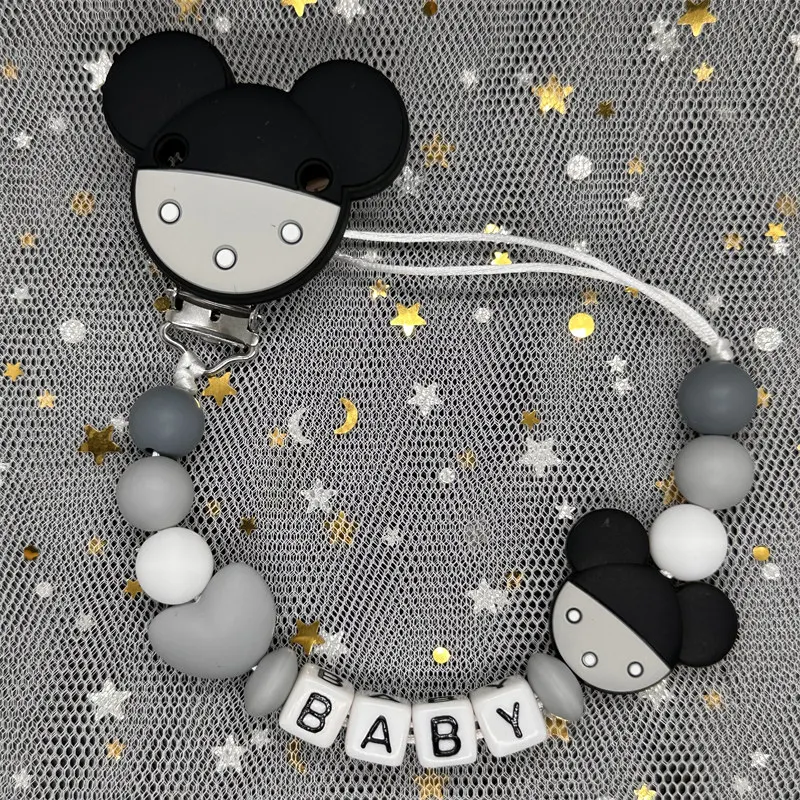 Custom Name Personalized Baby Pacifier Chain Clip Silicone Bead Dummy Nipple Holder Guard Teether Pendant Newborn Gift