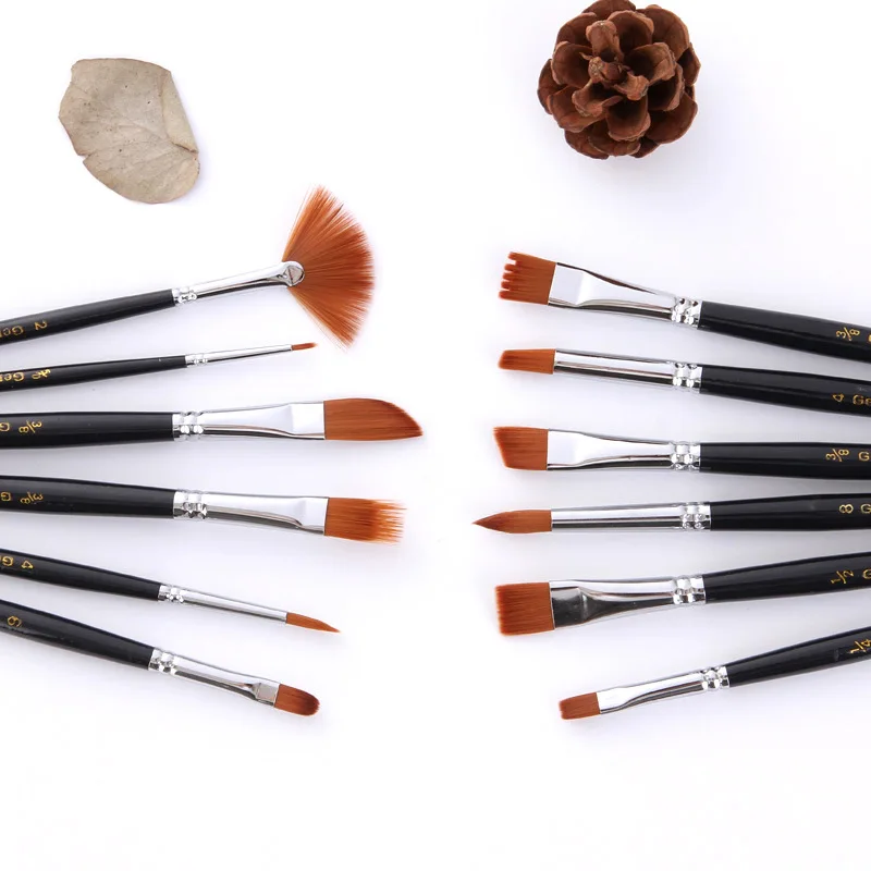 12 Pcs/Set Professional Paint Brushes Acrylic Watercolor Oil Painting Brush Round Pointed Tip Nylon Hair Acrylic Brush Drawing