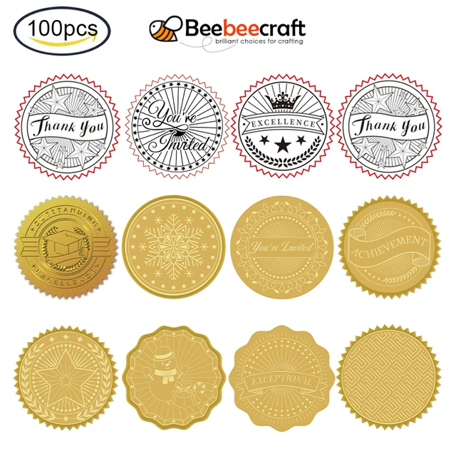 100 Gold Embossed Foil Blank Certificate Self-Adhesive Sealing Stickers  Seals