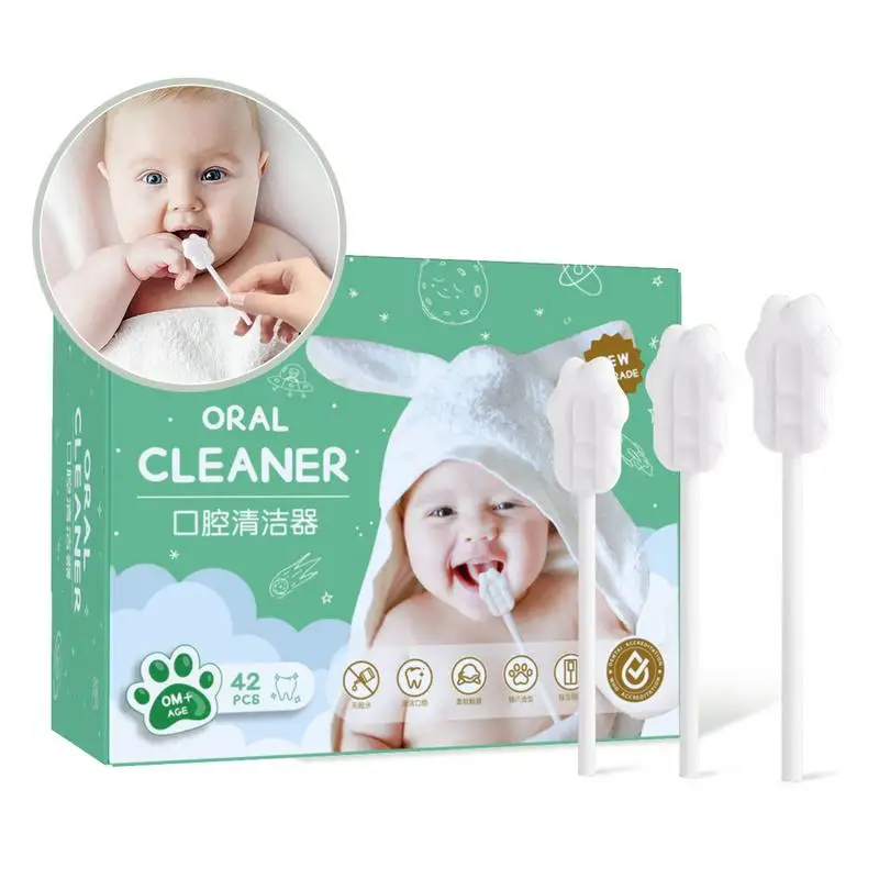 Baby Tongue Cleaner Gauze 42 pcs Ergonomic Toddler Toothbrush Hygienic Newborn Toothbrush Wet/Dry Use for Children Boys Girls