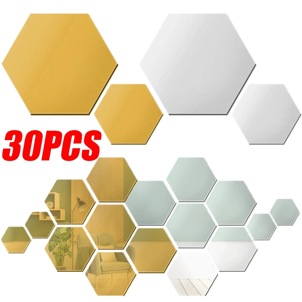 30/1PCS Mini Mirror Wall Stickers Acrylic Art Sticker Hexagon Shape Self Adhesive Tile DIY Household Removable Mirror Ornaments wall sticker mirror wall sticker acrylic wall sticker acrylic mosaic tiles sticker