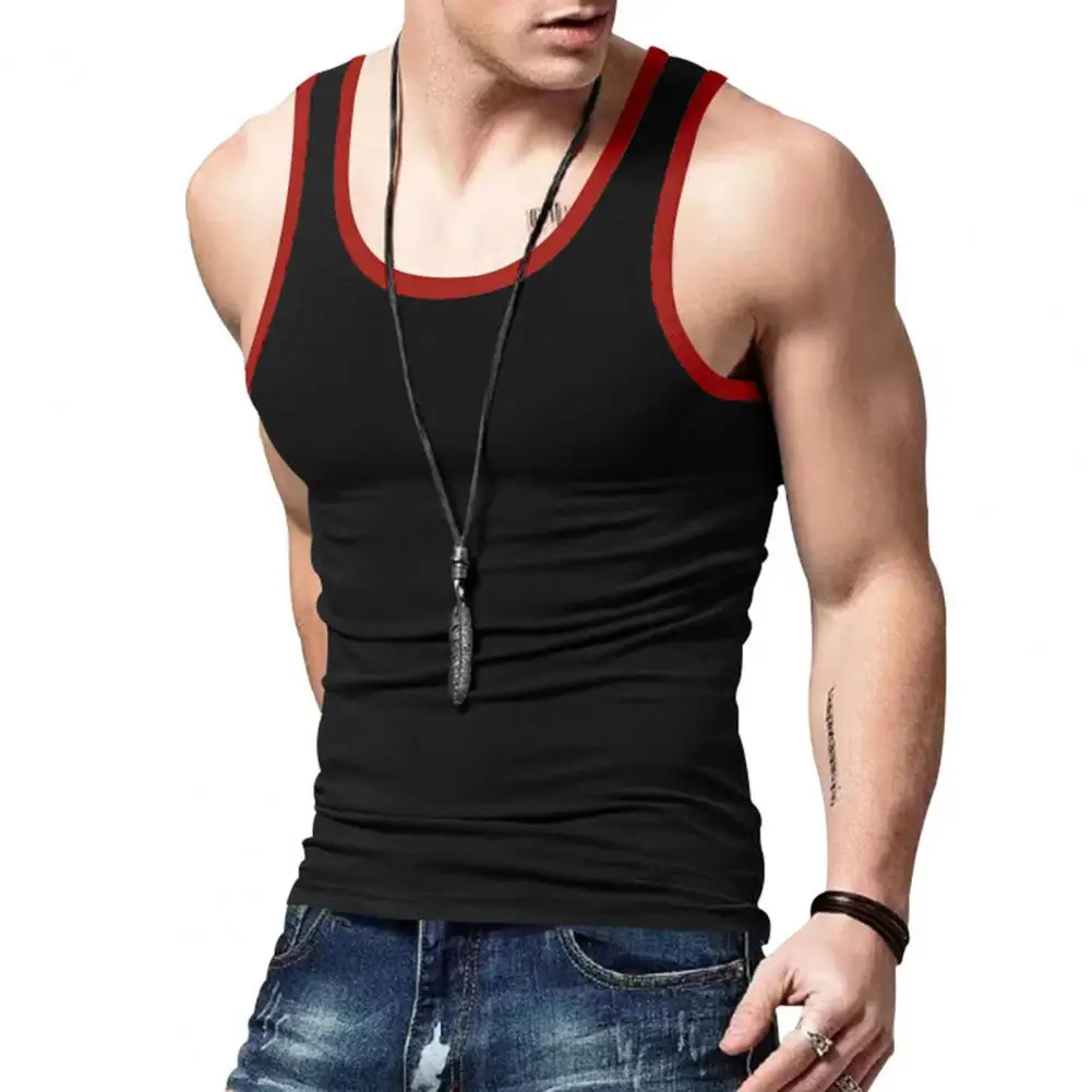 Round-neck Vest for Men Men's Slim Fit Color-block Sport Vest Round Neck Fitness Top for Summer Workouts Stretchy for Men