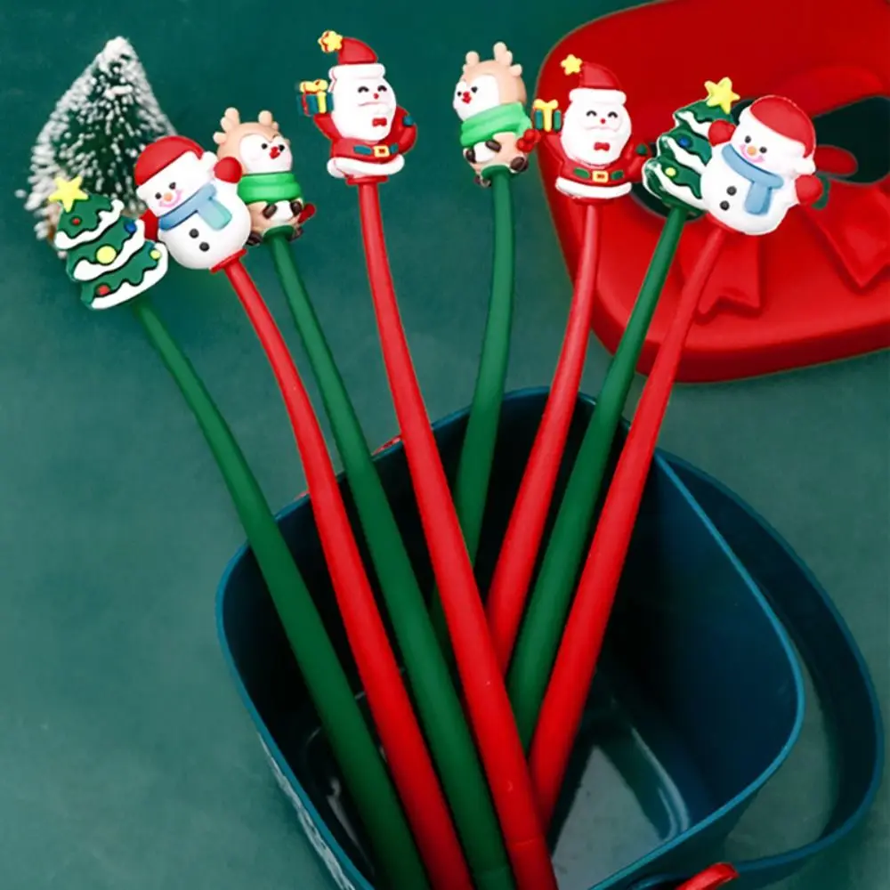 Cartoon Christmas Soft Silicone Neutral Pen Creative 0.5mm Black Ink Gel Pen Writing Tool Student Stationery Christmas Gift 4pcs cartoon christmas gel pen creative cute black gel pen snowman santa claus elk xmas tree sign pen student office stationery