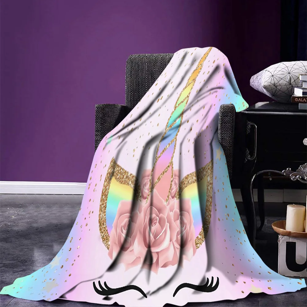 

Cute Rainbow Unicorn Flannel Warm Throw Blanket Fluffy Soft Cozy Cartoon Print Blankets for Kids Girls Gifts Travel Camping Rug
