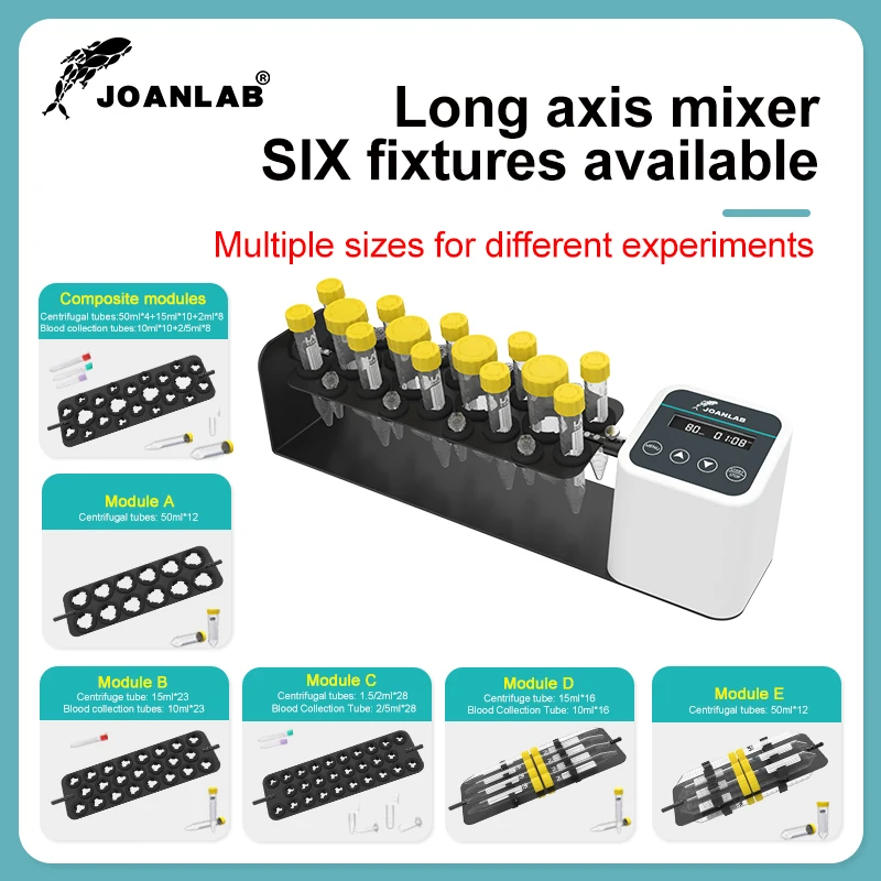 JOANLAB Long Axis Rotary Mixer Lab Equipment Test Tube Mixer Shaker Lab Disc Tilting 1.5/2/15/50ml 20~80 rpm Rotary Mixer