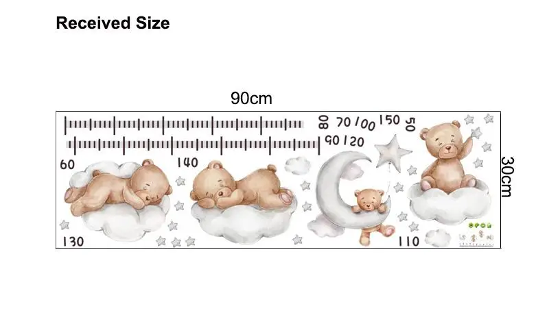 Description Picture 2 of itemCute Bear Wall Sticker for Children Girls Boys Baby Room Decoration Kawaii Height Measure Growth Chart Wallpaper Cloud Moon Star