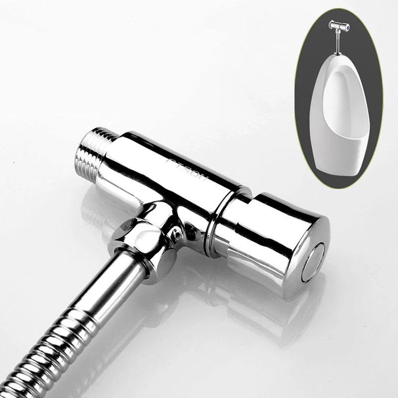 

Toilet Brass Push Button Urinal Flush Valve With Polished Chrome Bathroom Delay Urine Valve Pee Self-closing Flush Valve