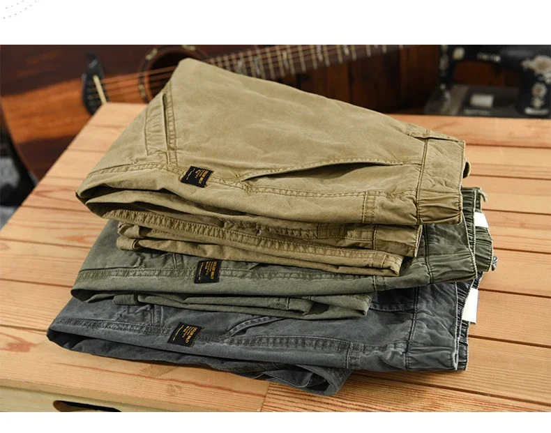 Description Picture 4 of itemSpring New Casual Cargo Trousers for Men Simple 100% Cotton Solid Color Men Clothing Oversize AZ614