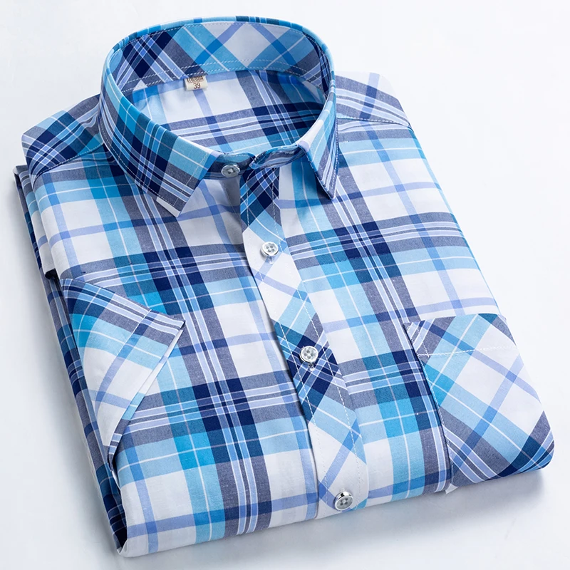 

New Daily Shirt Men's Trend Youth Slim Short Sleeved Plaid Casual Comfortable Breathable Cotton Shirt Tops