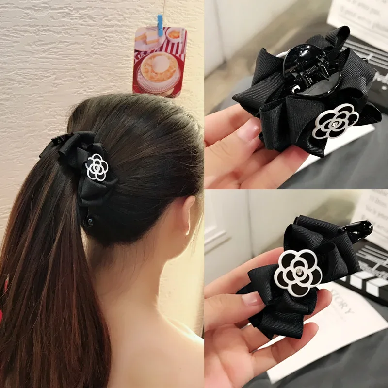 Hairpin Grip Clip Korean Cloth Medium Camellia Flower New Clips Ribbon Temperament Adult Banana Vertical Card Hair Accessories