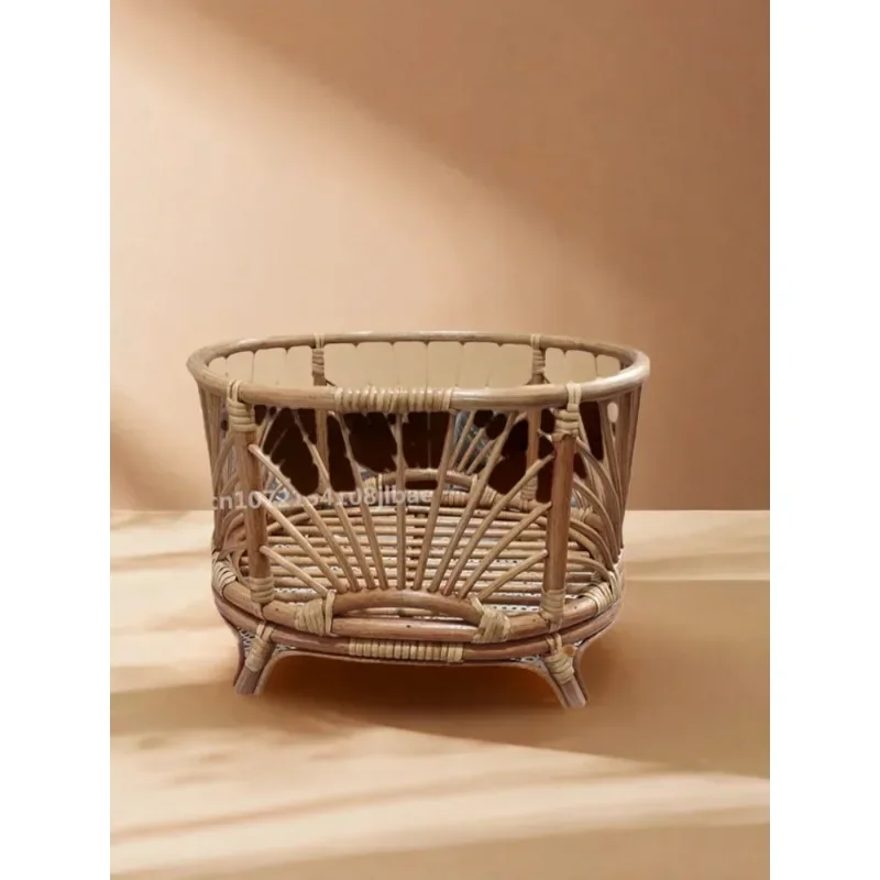 1pc Retro Rattan Basket Chair Newborn Photography Props Infant Posing Bed Background Accessories for Baby Girl Boy Photo Shoots