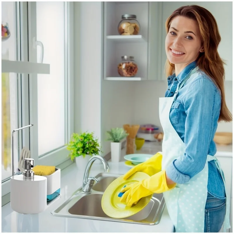 Multi-Functional Hand and Dish Soap Dispenser Set 5-in-1 Organizer Dual Soap Dispensers Sponge and Dishcloth Holders Tray soap dispenser soap dispenser bottle foaming soap dispenser