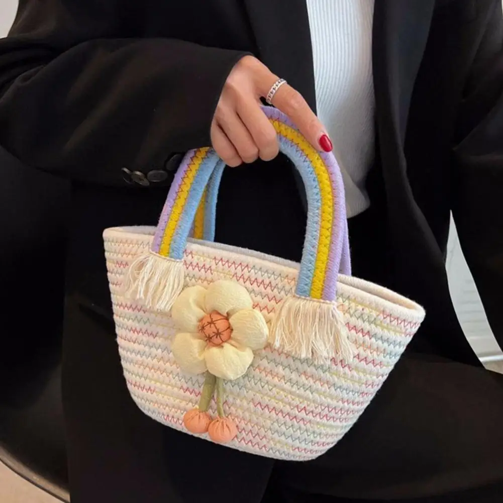 

Cute Braided Flowers Handbag Woman Designer Color Contrast Bags Casual Basket Colorful Flower Shoulder Women'S Gift Birthda C8F7