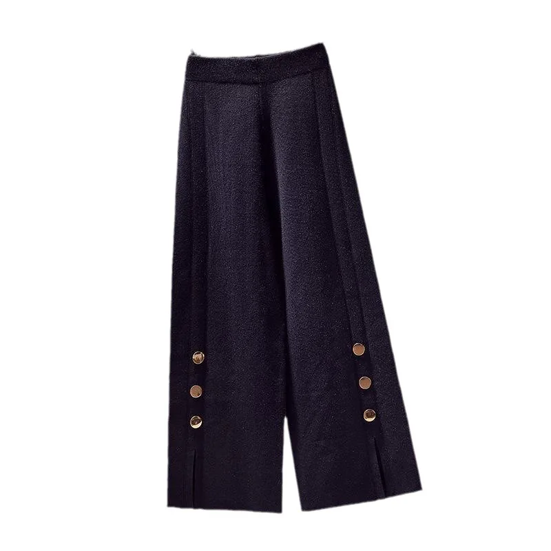 Large Size 's Clothing Fat Sister Drape Knit Bootcut Women's High Waist Loose Fashion Casual Knitted Trousers Wholesale