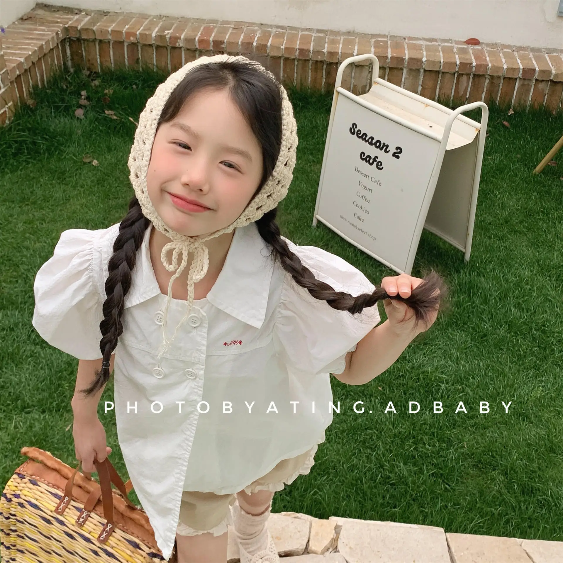 2026년 여름 신상 여아 퍼프 소매 셔츠 꽃무늬 블라우스 아동 반팔 티셔츠 루즈핏 키즈 상의 복
