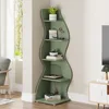 Modern 5-Tier Wall Corner Bookshelf, Stylish  Small Bookcase Storage Rack Plant Stand with Unique Shape for Living Room 5