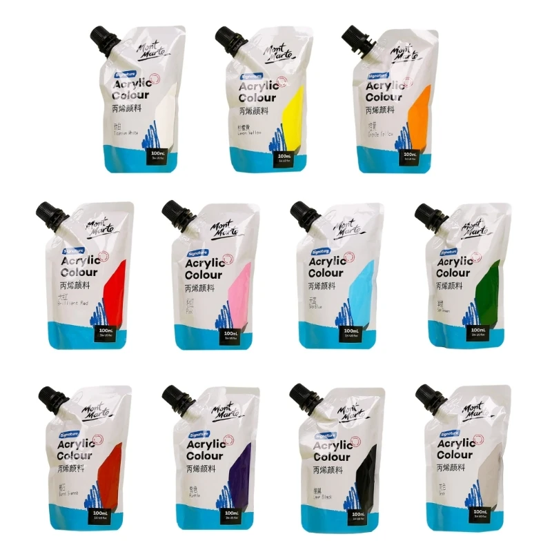

11 Colors Acrylic Paint 100ml Bag Waterproof Acrylic Paints for Artists Beginner N0HC