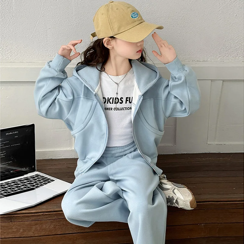 2026 autumn teenager girls Suit Clothes Bat crop Top jacket hooded & wide leg Pants tracksuit 4 5 8 10 11 12 14 Years Child set 2