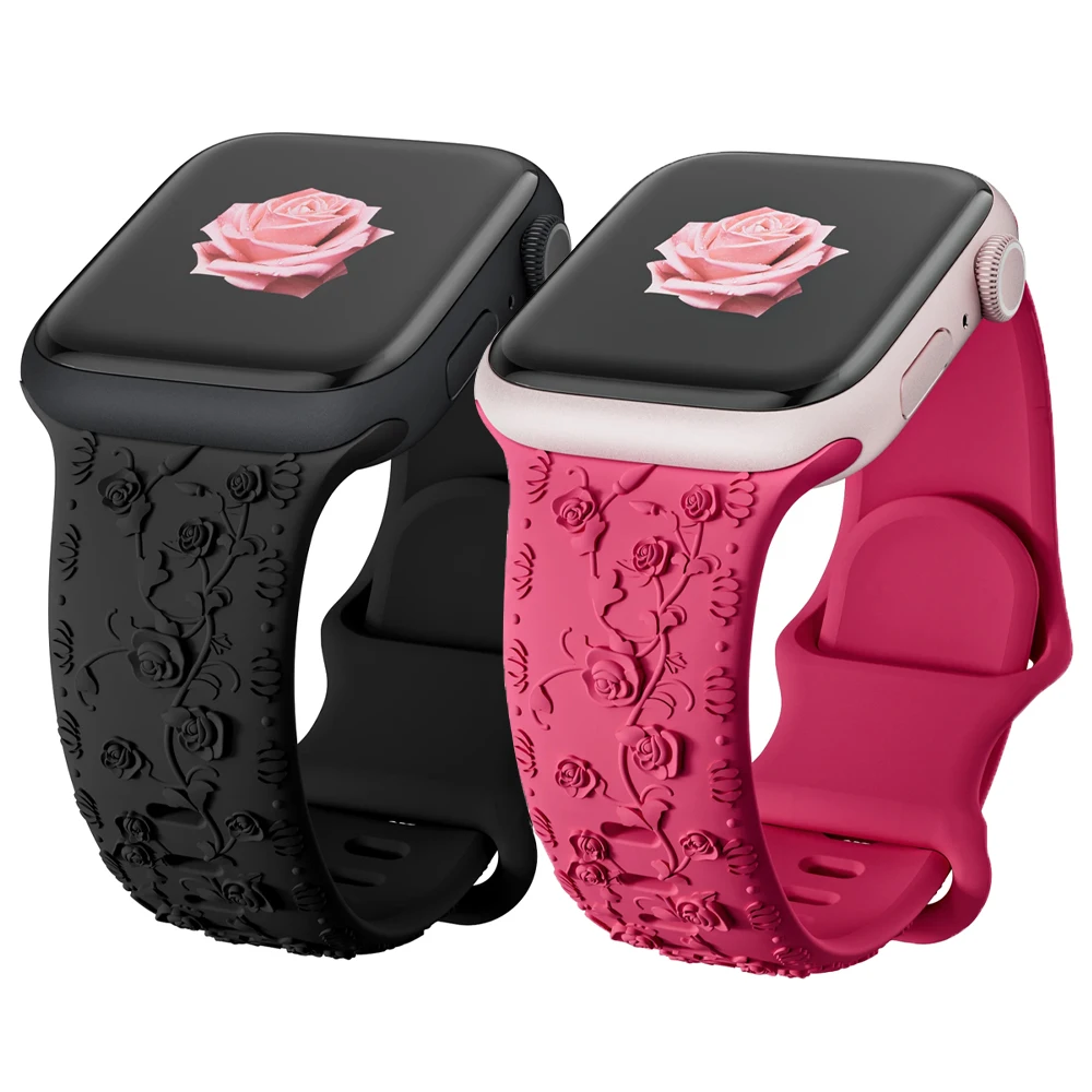 Strap for Apple watch band 45mm 44mm 42mm 40mm 41mm 49mm 38mm Floral Engraved bracelet correa iWatch Series 8 7 6 9 SE ultra 5 4