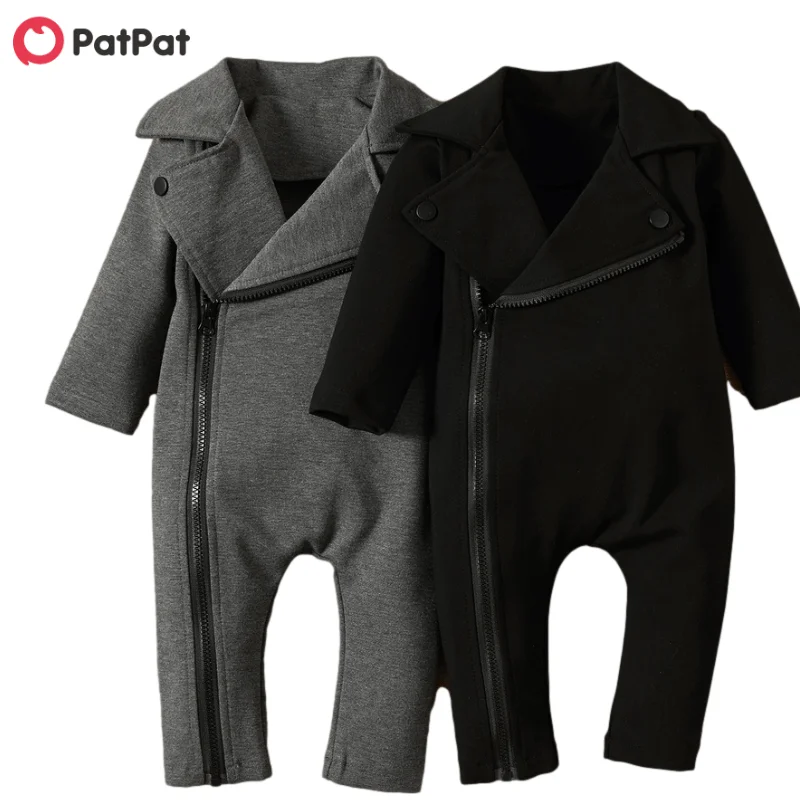 PatPat New Spring And Autumn Baby Gentleman Solid Jumpsuit for Boy Bodysuits Clothes Big Lapel Long-sleeve |